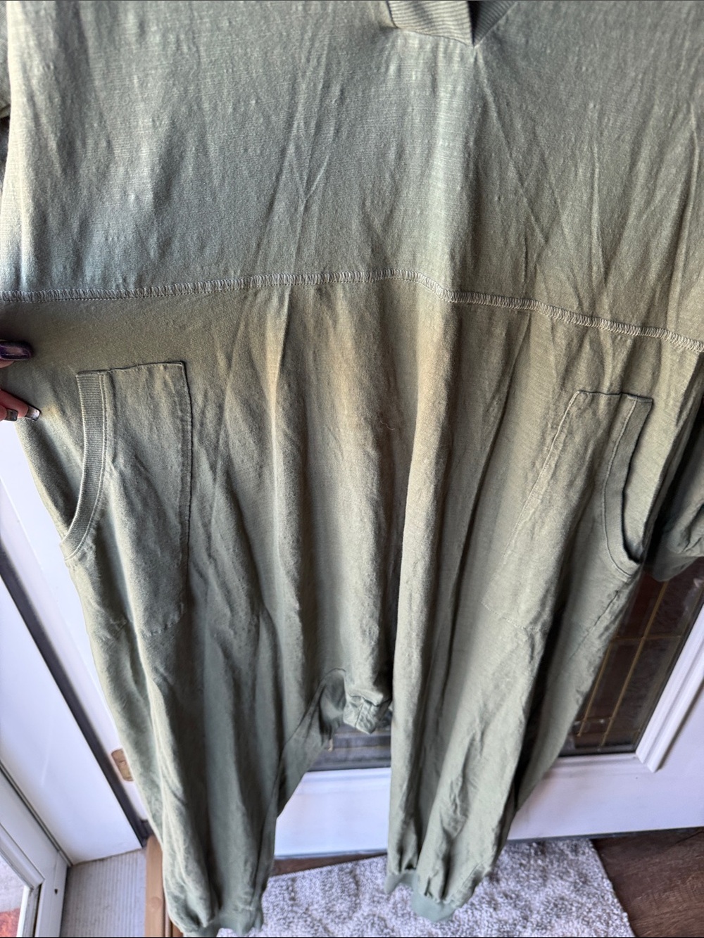 Free People Olive Green V-Neck Long-Sleeve Jumpsuit    JUST BECAUSE ONSIE! - Picture 5 of 12